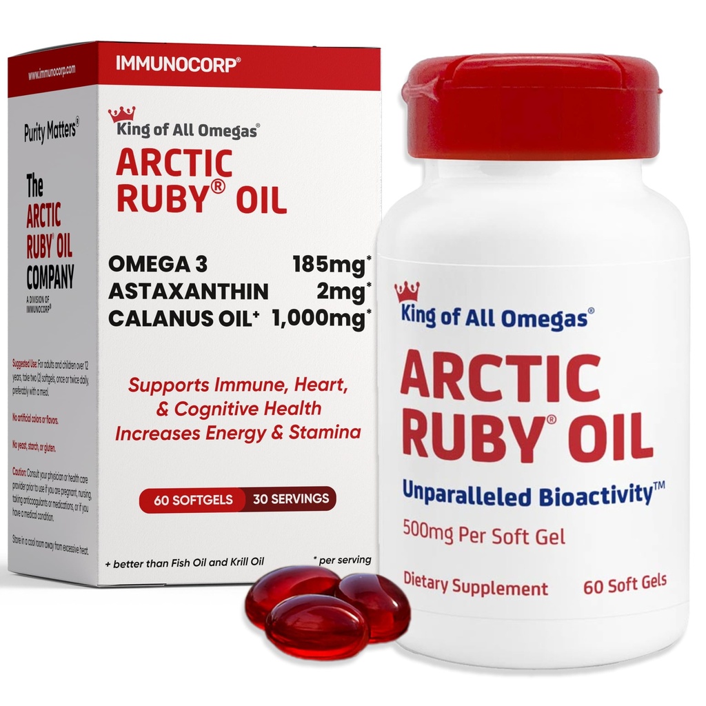 Arctic Ruby Oil 1000mg - Omega 3 Supplement för kvinnor och män med EPA, DHA & Astaxanthin 2mg - Fish & Krill Oil Alternative - 60 Softgels (1 Pack)