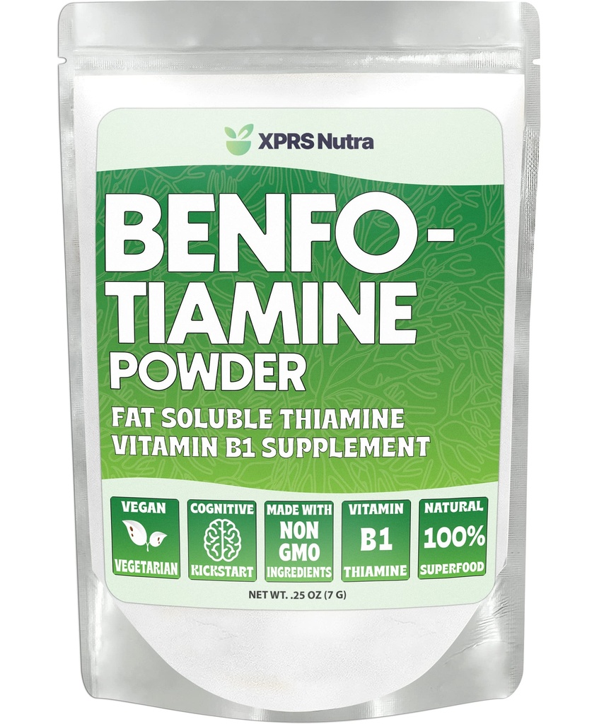 XPRS Nutra Benfotiamiini Powder (Tiamine) - Rasva Liukoinen Happy Heart Tiamine Supplement - Advanced B1-vitamiini Benfotiamiini kognitiivinen Boost - Vegan Friendly Benfotamiini Powder (.25 Ounce)