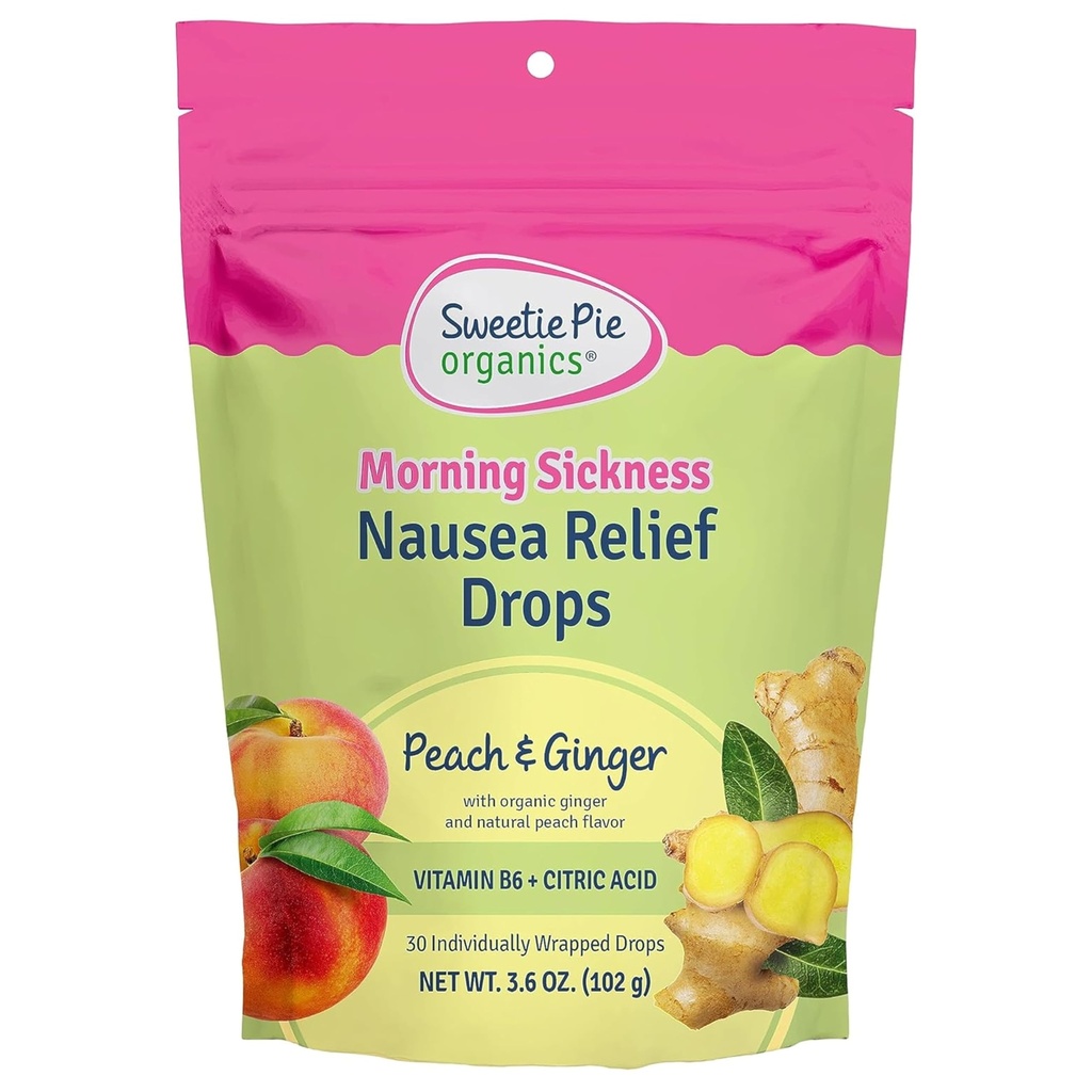 Sweetie Pie Organics Graviditet Nausea Relief Drops, Soothe First Trimester Morning Sickness, Peach & Ginger Smak, 30 Count