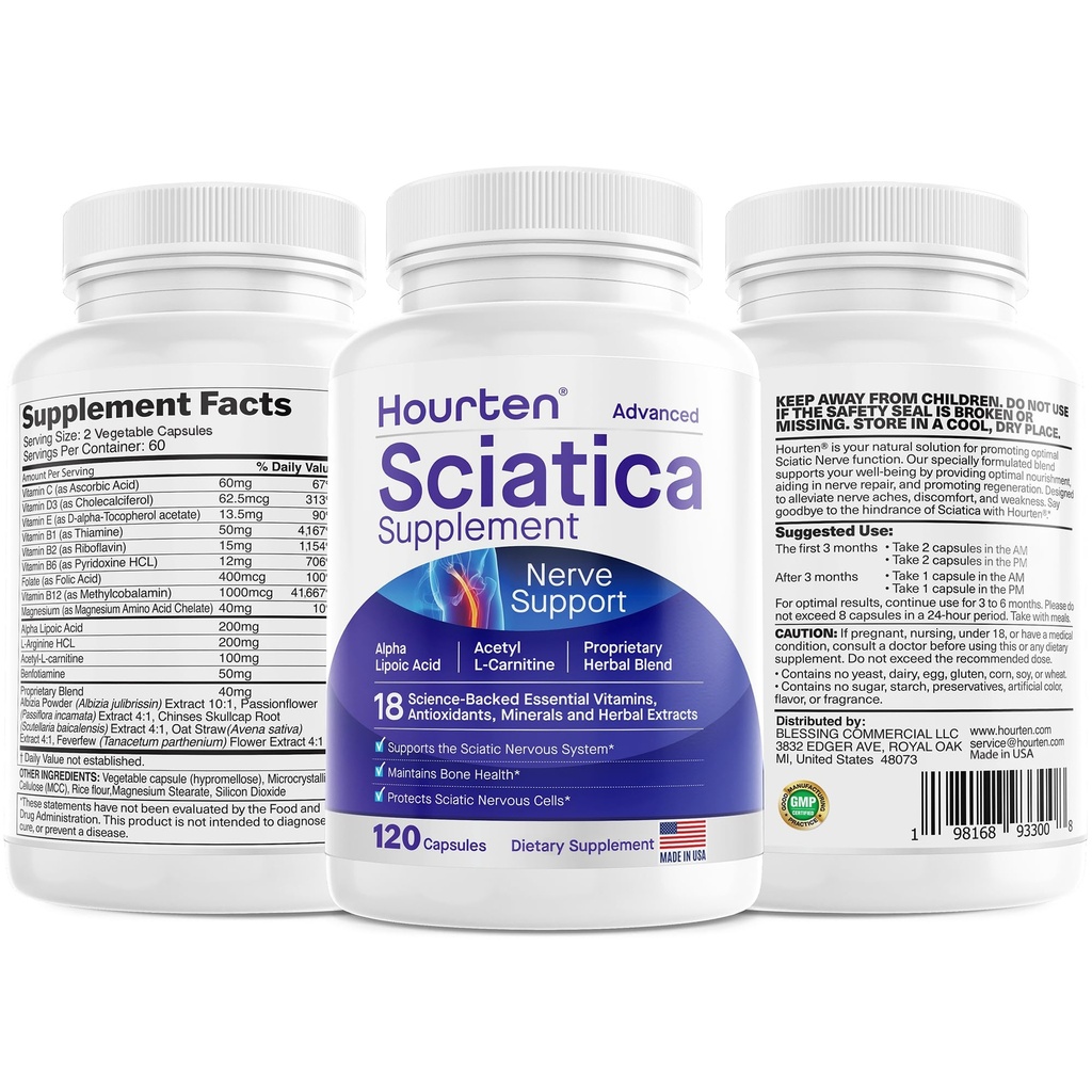 Advanced Sciatic Nerve Support Relief: Alpha Lipoic Acid - 18 in 1 iskias lisäravinteet - B-vitamiini Complex - Valmistettu Yhdysvalloissa (120 Count (Pack of 1))