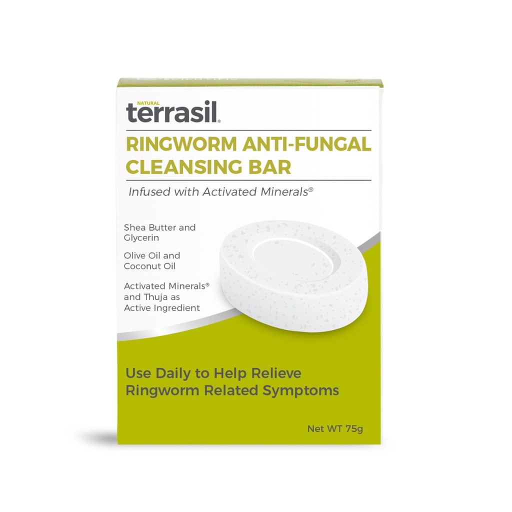 terrasil Antifungal Ringworm Soap (75g) Ring Worm Soap Bar med naturliga ingredienser med kokosolja & Shea Butter, Ringworm Behandling för Humans Skin Antifungal Soap, Dermatolog Testad