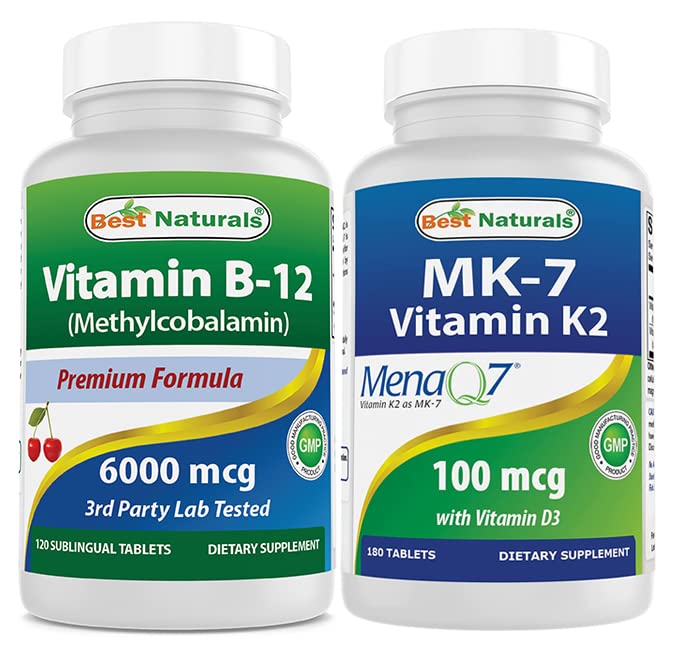 Best Naturals B12 6000 mikrog & K2-vitamiini (MK7), D3
