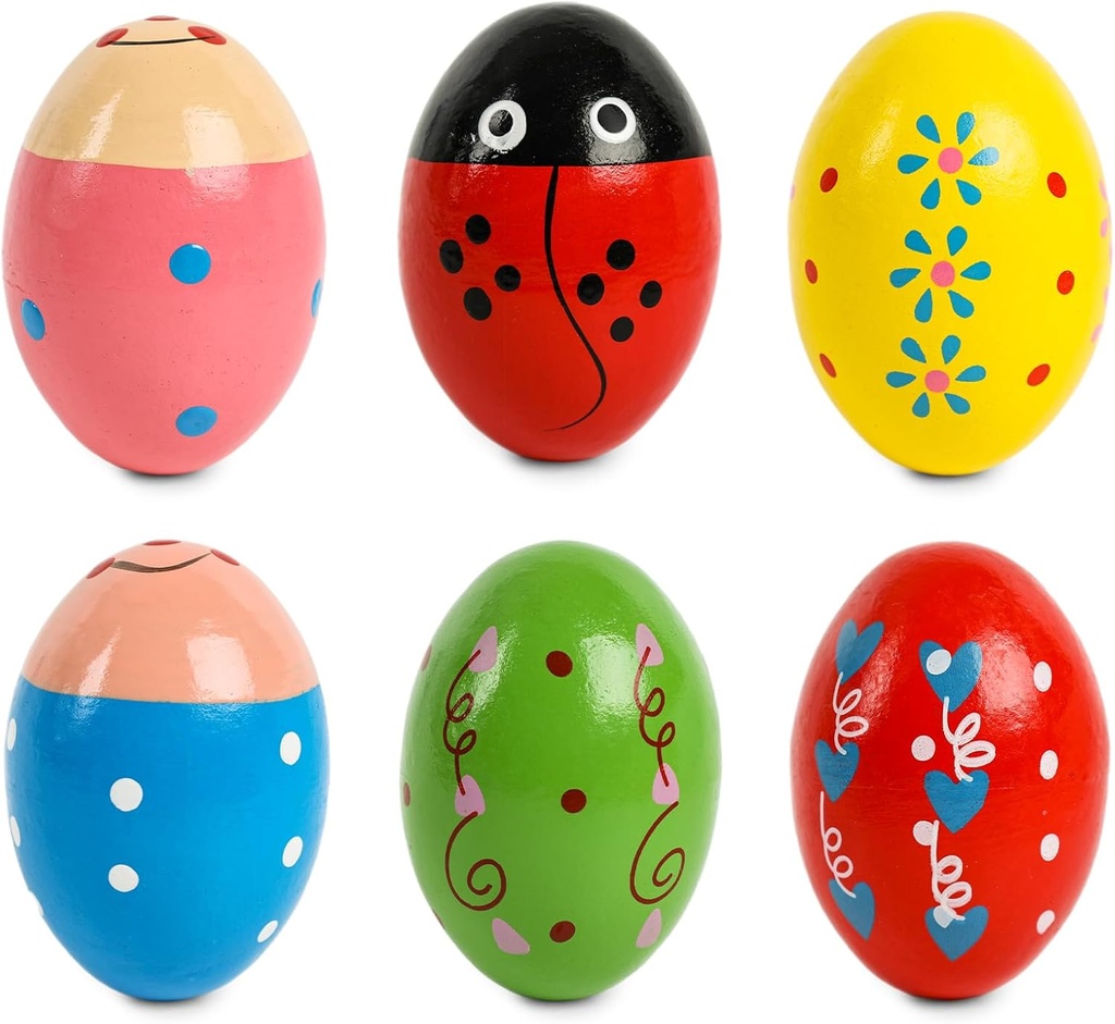 SallyFashion 6 PCS Wooden Shaker Eggs for Toddlers, Egg Maracas Percussium Shakers Soittimet Party Favors Goodie Bag Stuffers Classroom Palkinnot
