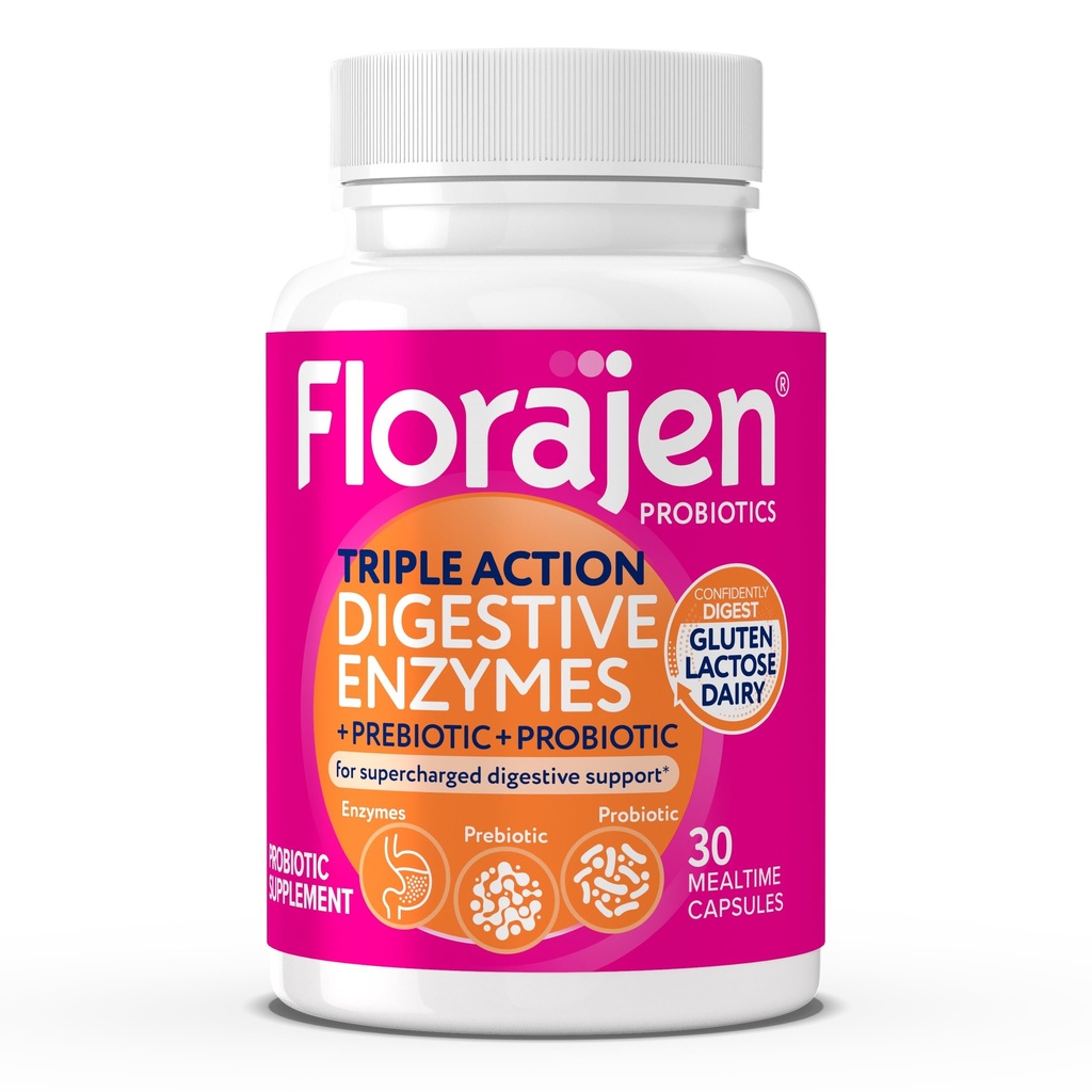 Florajen Dgestive Enzymes with Probiootit & Prebiootit - Triple-Action Formula for Gut Health, turvotus, & Gas Relief - Tukee Gluteenittomat ja maitotuotteet digestio - puhdas, ei-GMO - 30 Count