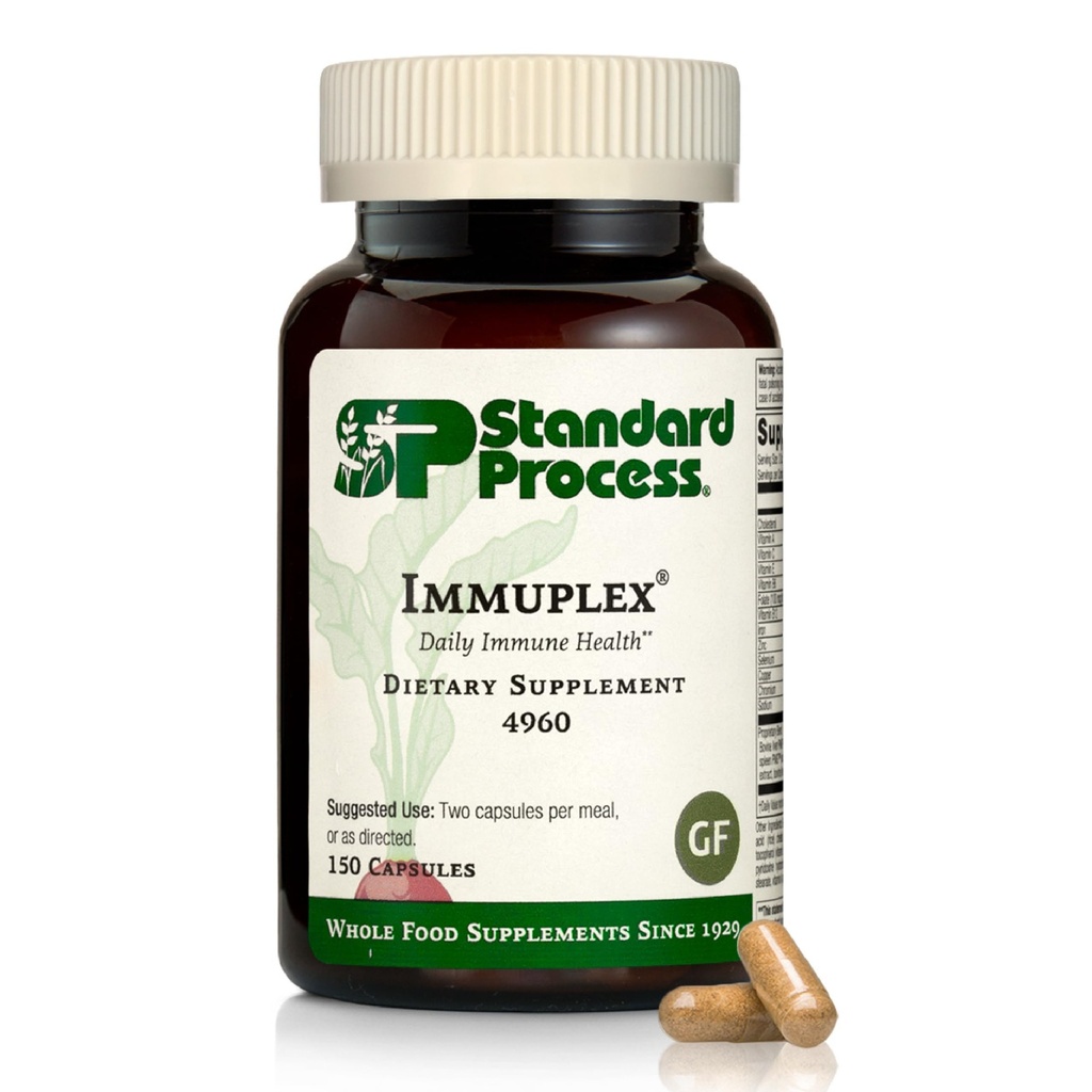 Standard Process Inc. Immuplex - Daglig Immun Support Supplement med folat, järn, vitamin C & vitamin A - mineraltillskott med antioxidantingredienser - 150 kapslar