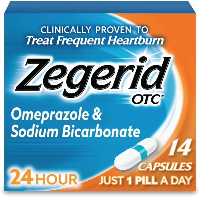 Zegerid OTC 24-tunnin närästys helpotus, Ainoa protonipumpun estäjä Omeprazole 20 mg + natriumbikarbonaatti, hoidot usein närästys, 14ct kapselit