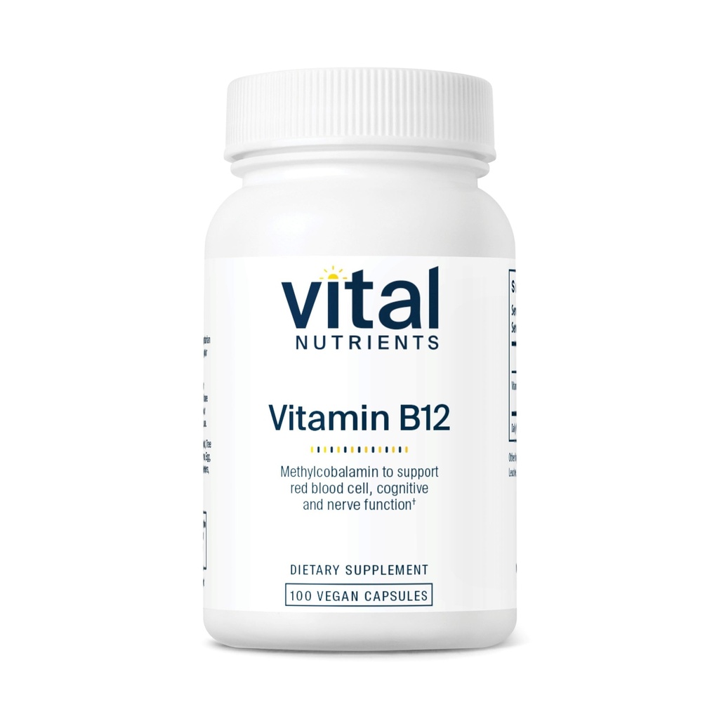 Vital Nutrients Vitamin B12 1000mcg - Vegan - Methylcobalamin för Metabolism, Kognitiv och Nervös Systemhälsa * - Hög styrka B12 Supplement - Gluten, Dairy, Soy Free - 100 kapslar