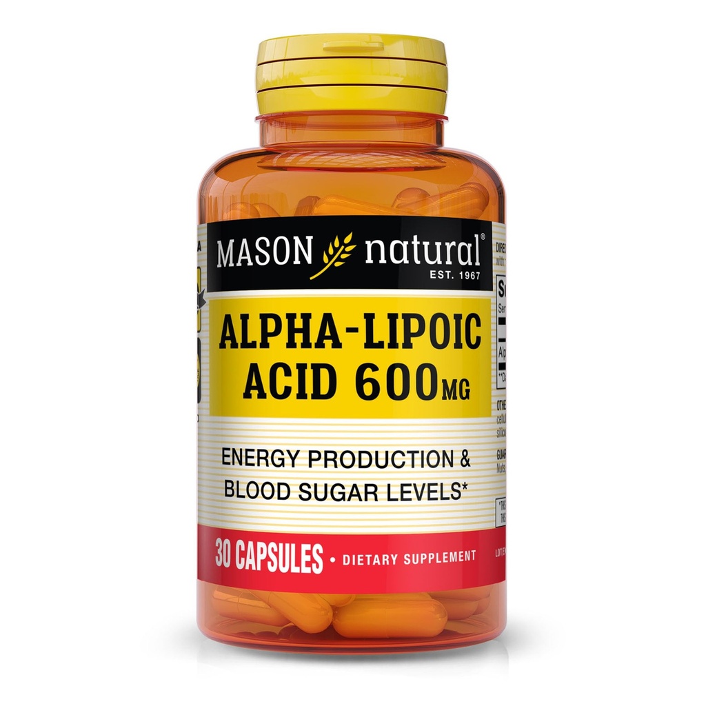 MASON NATURAL Alpha Lipoic Acid 600mg per tarjoilu, Gluteeniton ALA-lisä, 30 kapselia