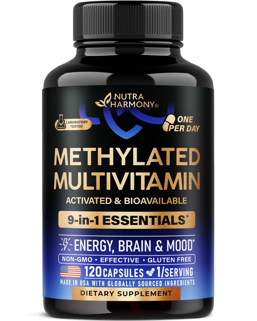 Methylated Multivitamiini - B2, B6, 5-MTHF & B12  TMG - Energy, Brain & Mood - Vegan - valmistettu USA - 120 kapselia