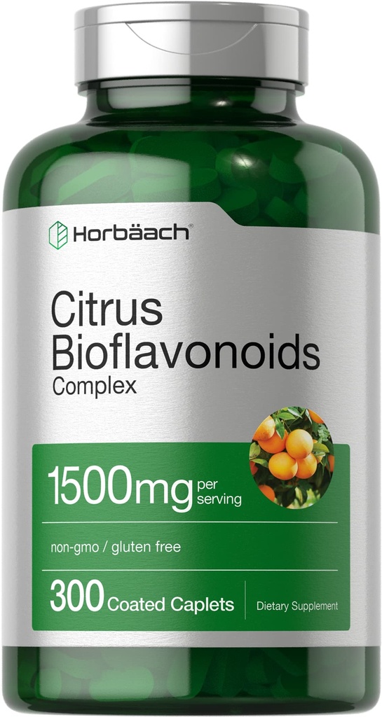 Horbäach Citrus Bioflavonoids Supplement | 1500mg | 300 Caplets | Vegetarisk, icke-GMO och Glutenfri Formel | Värdestorlek