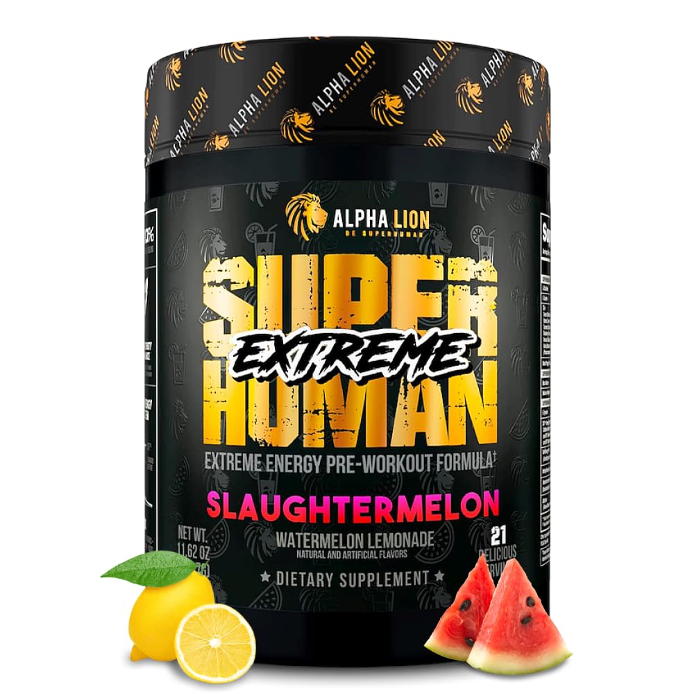 AAKKOSELLINEN LION Superhuman Extreme High Stim Pre Treenout Powder, Beta Alanine, L-Taurine & 356mg Tri- Source Kofeiini kestävä energia, typpioksidi & Sitruliini pumppu (21 tarjoilua, Teurastusmelon)