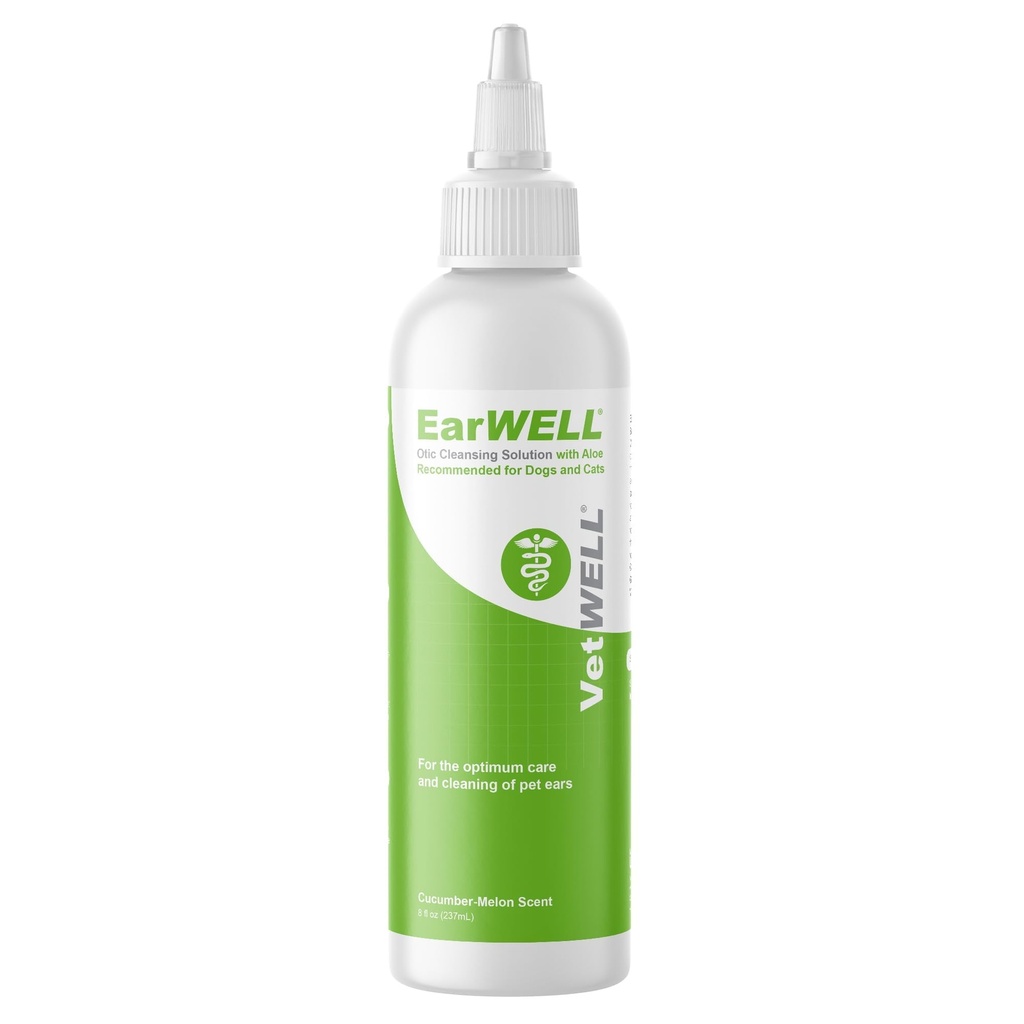 VetWELL korvanpuhdistaja koirille ja kissoille - Otic huuhtelu infektioiden ja Controlling korvan infektiot ja Odor lemmikeissä - 8 oz (Cucumber Melon)