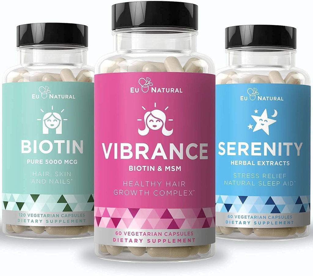 Eu Natural Beauty Bundle - Vibrance Bundle med Biotin & Serenity för hälsosammare hårväxt, starkare naglar, glödande hud