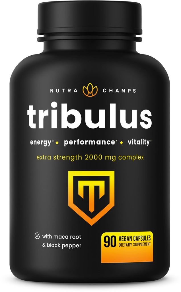 NutraChamps Tribulus Terrestris for Men, 2000mg Supplement Booster for Energy, Vitality, Stamina & Performance, Extra Strength Saponins, 90 Vegaanikapselia