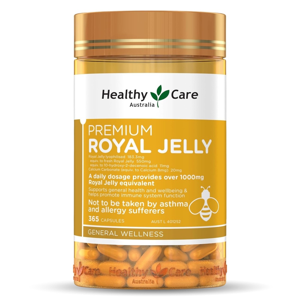 Tervettä hoitoa Royal Jelly 1000 365 kapselia täydentää valmistettu Australiassa