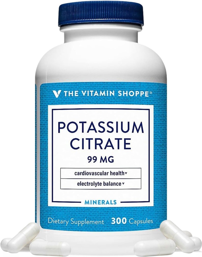 Vitamin Shoppe kaliumcitrat 99MG - Stöder kardiovaskulär hälsa, främjar cellulär funktion och hjälper till att upprätthålla elektrolytbalans för övergripande Wellness (300 kapslar)