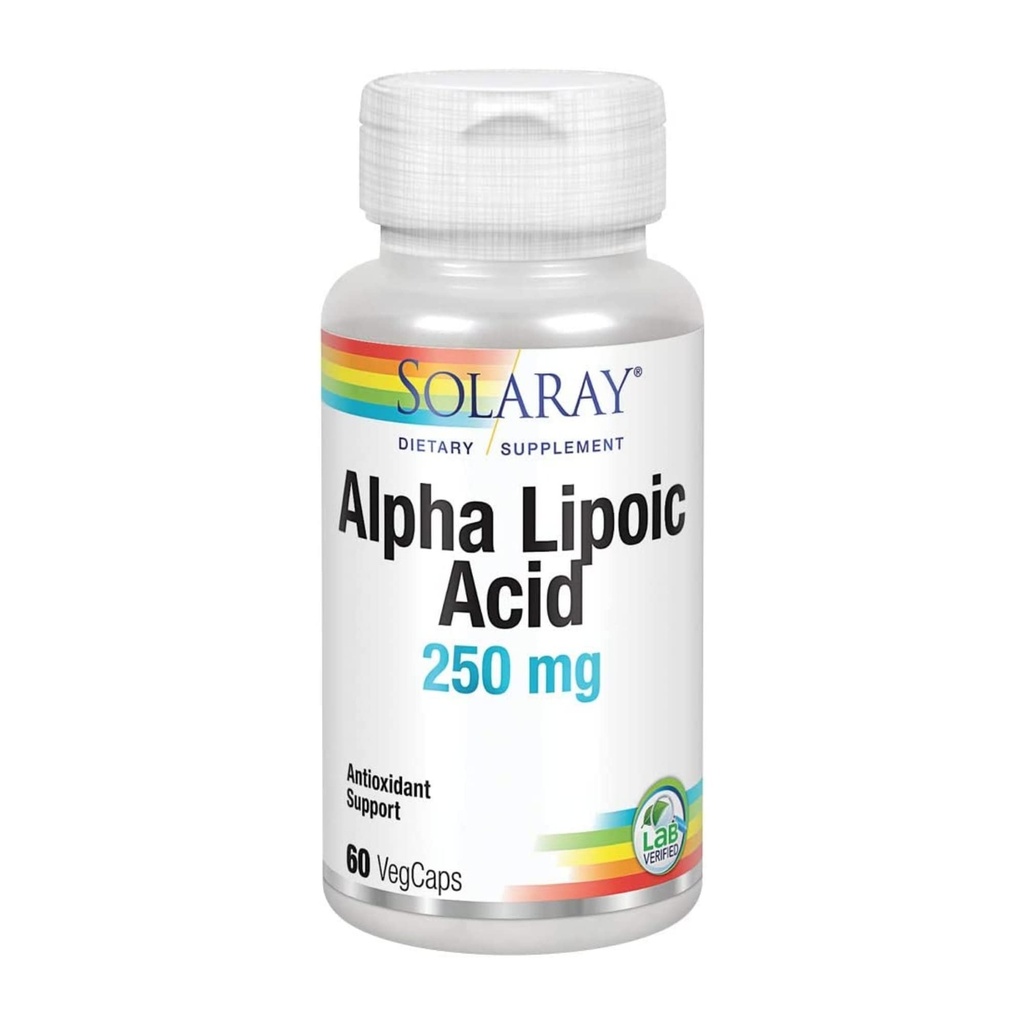 SOLARAY Alpha Lipoic Acid 250 mg - 60 VegCaps - Terve Antioksidantti Activity & Energy Support - Ei-GMO & Vegan