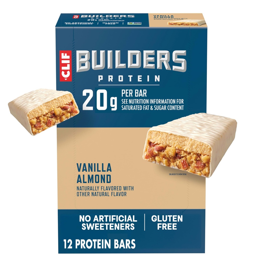CLIF BUILDERS Protein Bars - Vanilla Almond Flavor - 20g Kasvipohjainen proteiini - Gluteeniton - ei-GMO - Matala Glycemic - Ei keinotekoisia makeutusaineita - 2.4 oz. (12 pakkaus)