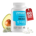 Vitamin D3 med K2-5000iu Vitamin D och 100 mcg Vitamin K Supplement i en kapsel för maximal biotillgänglighet - Förbättrar kalciumabsorption för kardiovaskulär, immun och benhälsa (60 kapslar)