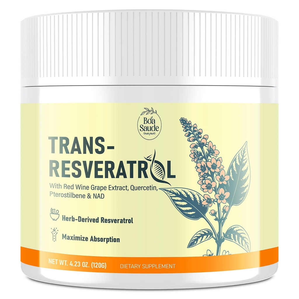 Trans-Resveratrol Powder Supplement Red Wine Extract, Quercetin, Pterostilbene & NAD, 4.23 OZ, 30 päivän toimitus