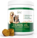 Omega 3 Skin and Coat Chews for Dogs, Dog Salmon Oil Supplement for Joint Pain Relief, Immune Support, Iho-ja Takkilisät koirille, Pureskeltavia koiran herkkuja kutiavan ihon hoitoon, 55 purukumia, 8 Oz