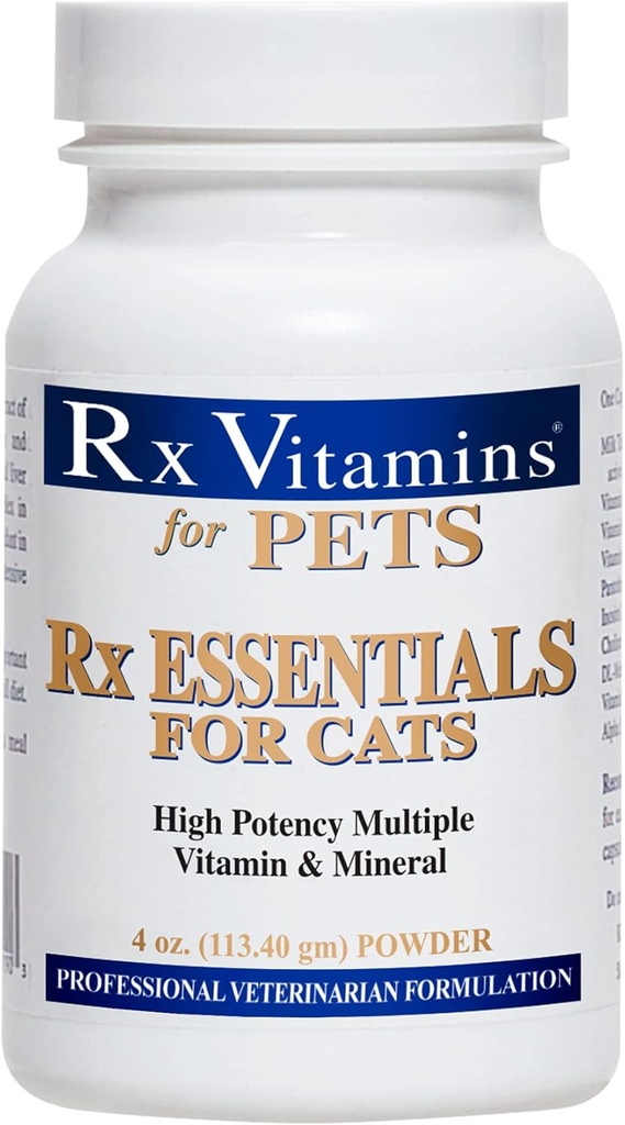 Rx Vitamins Essentials for Cats - Vitamin & Mineral Multivitamin Supplement - Lägg till våt eller torr kattmat - Puder 4 oz