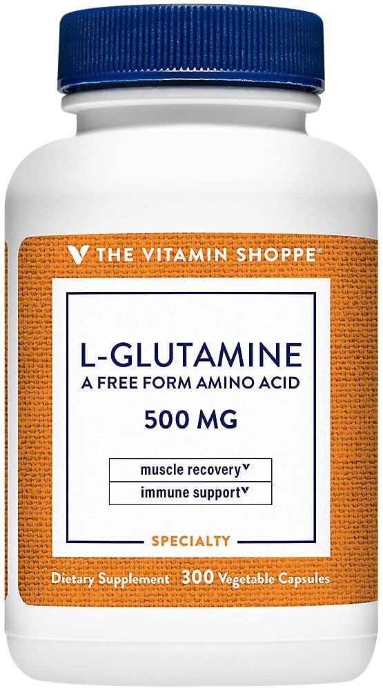 Vitamin Shoppe L-Glutamine 500MG, en fri form Aminosyra, stöder muskelåterhämtning och immunhälsa (300 kapslar)