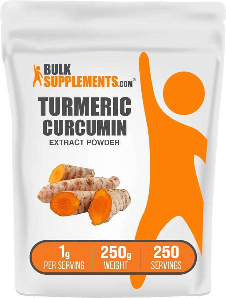 BulkSupplements.com Turmeric Extract Powder - alkaen Turmeric Root, Curcumin täydentää, Turmeeric Curcumin Powder - Gluteeniton, 1 g per tarjoilu, 250g (8.8 oz) (Pakkaus 1)