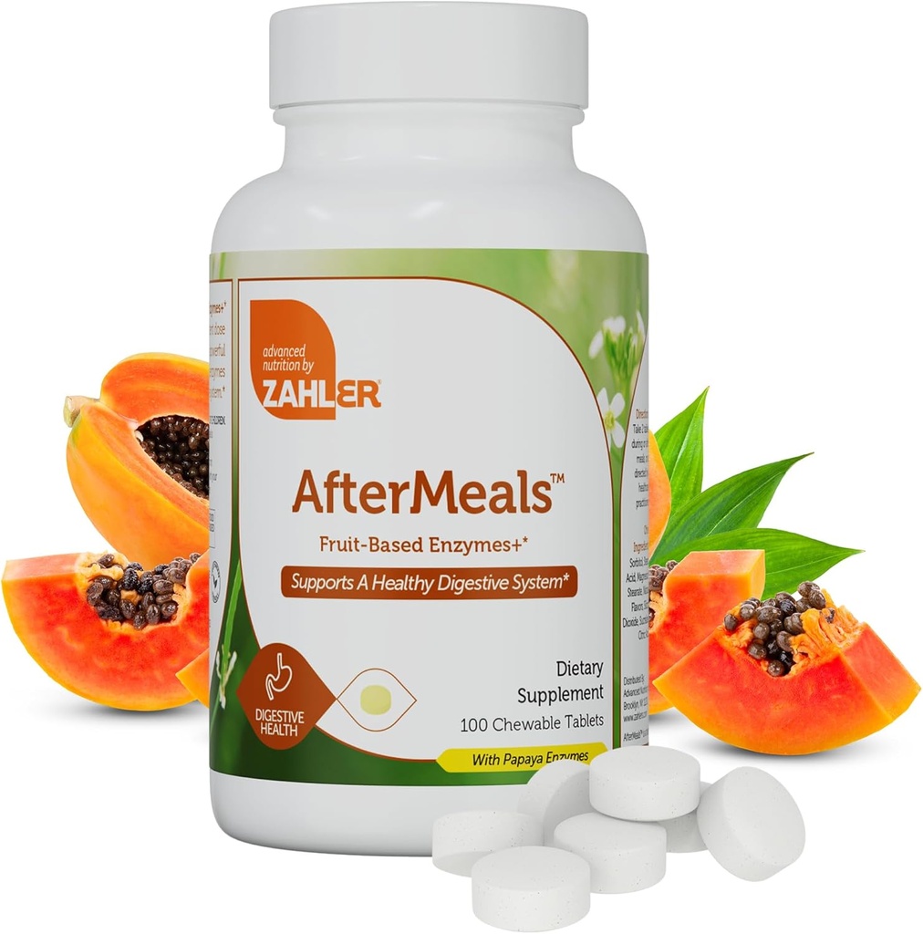 Zahler Ateriat, Natural Antasidit Chews, Papaya Enzyme Pureskeltavat tabletit, Ruoansulatuskanavan lisäravinteet, Certified Kosher, 100 purutablettia