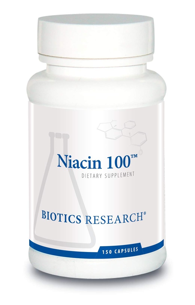 Biotics Research Niacin 100, 100 Milligramma Niasiini, B3- vitamiini, kolesteroli, HDL, LDL, triglyseridi, LP, sydän- ja verisuonitauti, 150 kapselia