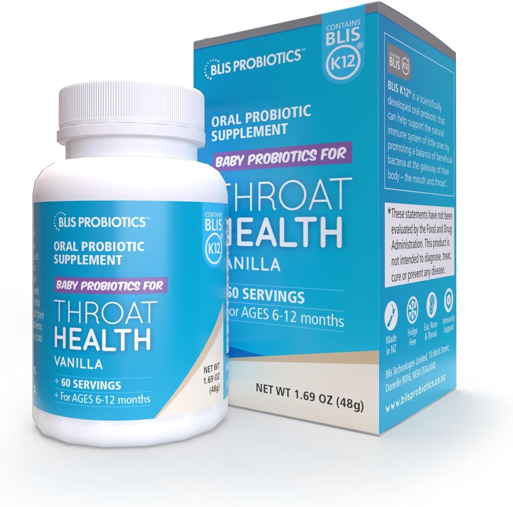 BLIS Baby ThroatHealth Probiotic Powder - K12 Probiotic, Ear, Nose, Throat Immune Support - 60 Doser