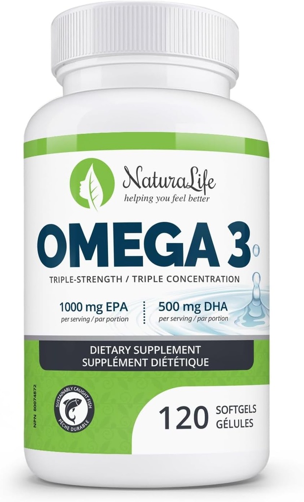 Triple Strength Omega 3 Fish Oil Capsules | Hög EPA & DHA | 1000mg | 100% naturliga essentiella fettsyror