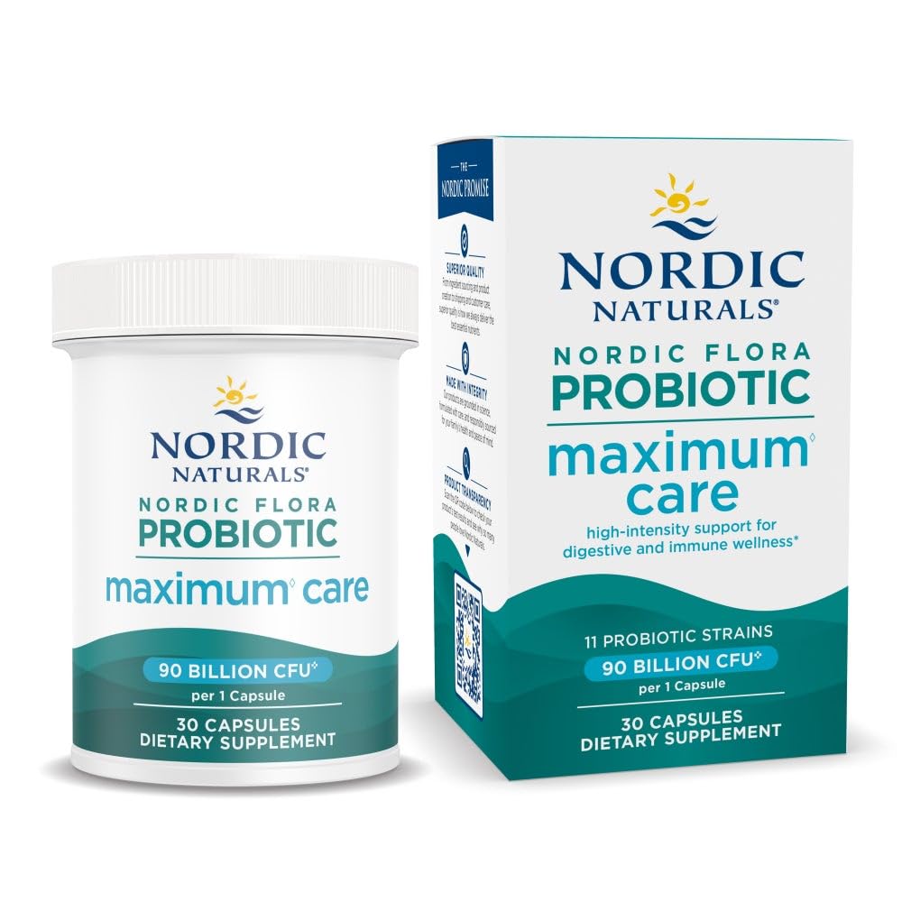 Nordic Naturals Nordic Flora Probiootti Maximum Care, 30 kapselia, 11 Probioottikanta päivittäin Immuuni- ja digestiivinen terveystuki, Vegan, 30 tarjoilua