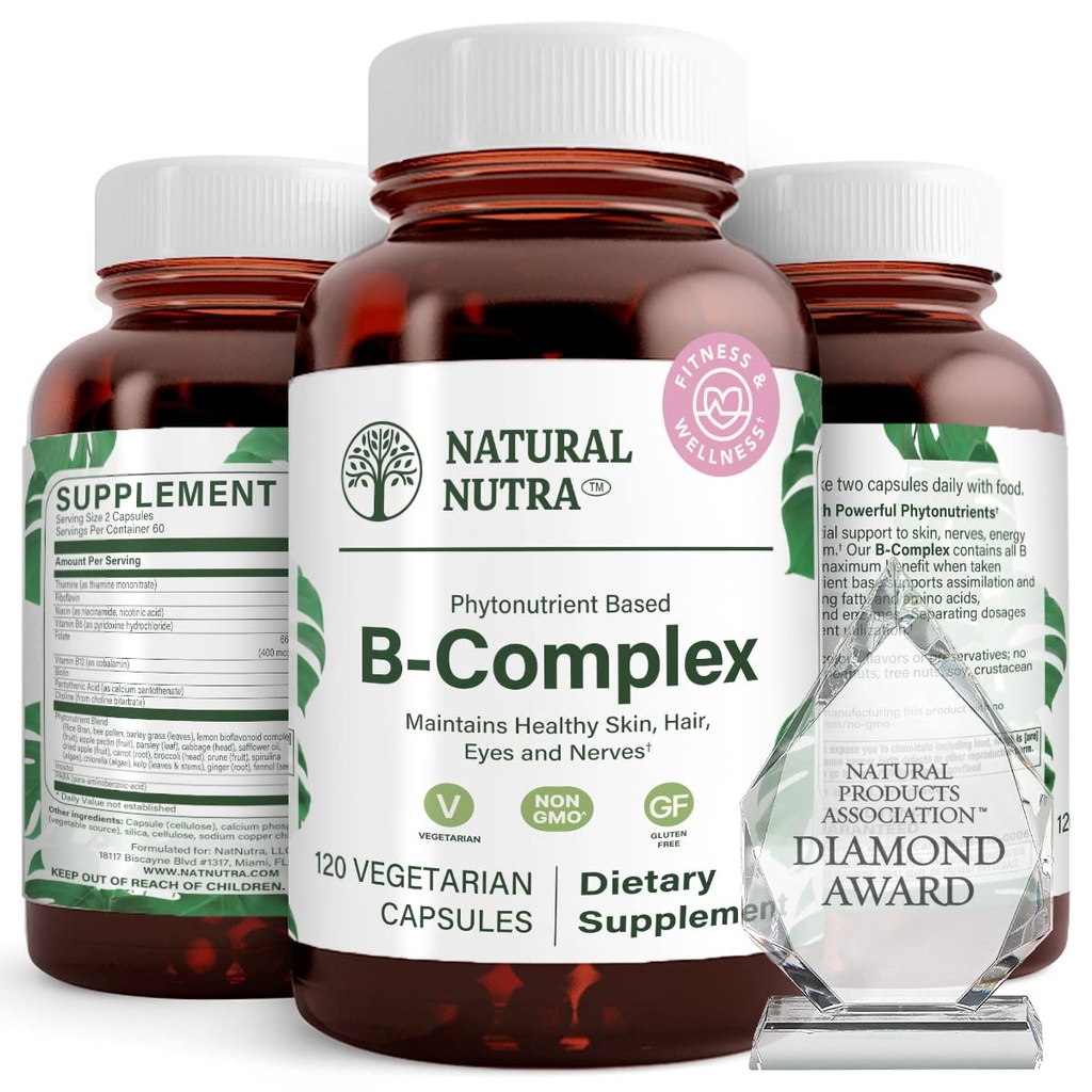 Natural Nutra Vitamiini B Complex Niacin, Folate, Thiamin, Biotin, tukee Hermoston terveys, edistää aineenvaihduntaa, iho, silmät ja hiusten terveys, Koko ravintolisä, 120 kasvissyöjä kapselit