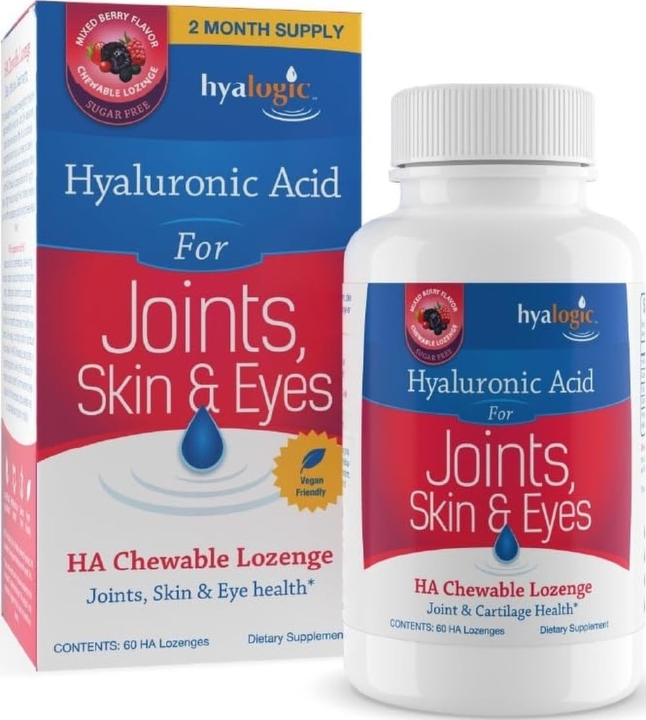Hyaloginen Hyaluronic Acid Pureskeltava Lozenge - purutabletti ihonhoitoon ja silmiin Vegaani, sokeriton ja marja suosittu Hyaluronic Acid lisäravinteet (60 kreivi)