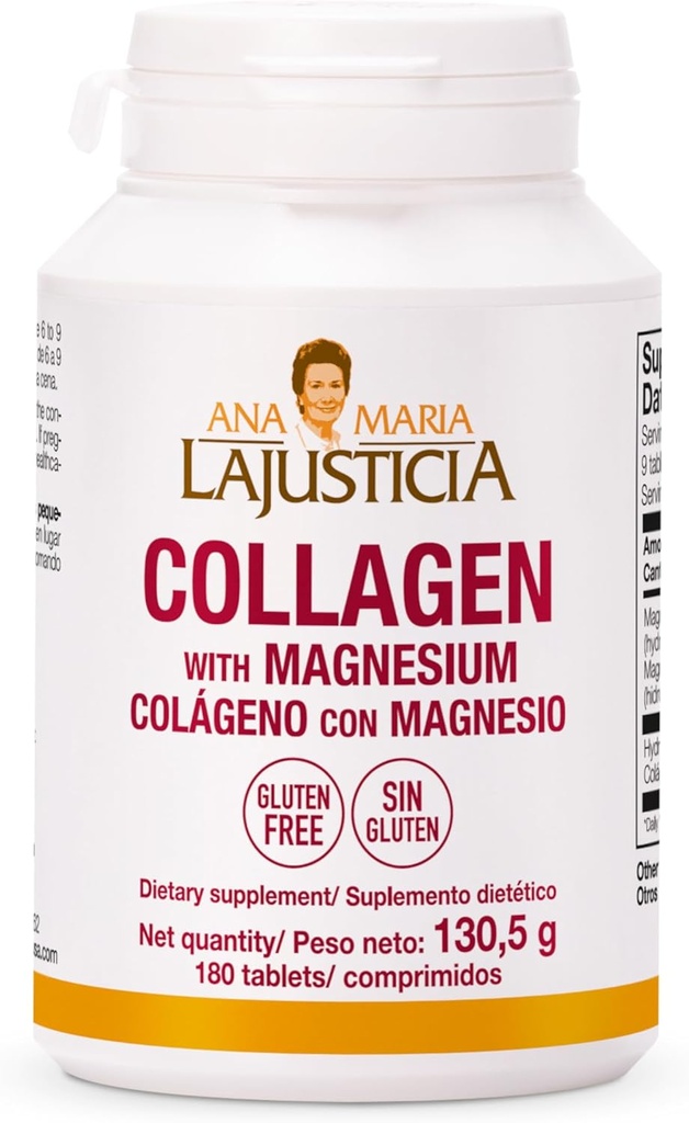 Ana Maria LaJusticia Collagen with Magnesium 180 Tabs - Terveet hampaat, iho & luut - Energy-Full - Gluteeniton - Helppokäyttöinen - nuorentaa ihosi & vahvistaa hermostoa - Espanja