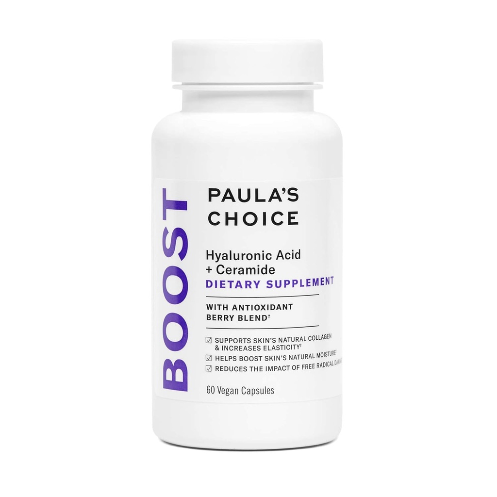 Paula's Choice Hyaluronic Acid + Ceramide Dietary Supplement, Collagen Support for Pehmeä, Terve + Radiantti iho, Gluteeniton + soijaton, 60 Vegaanikapselia
