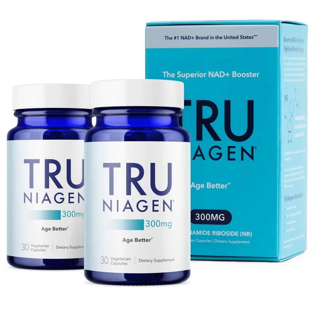 TRU NIAGEN Patented NAD Supplement for Anti Aging and Cell Regeneration, 300mg Niagen, 30 portioner | Stöder Cellular Energy, Brain, Muscle | Nicotinamide Riboside (NR) Ta 1 Daily | 2 flaskor