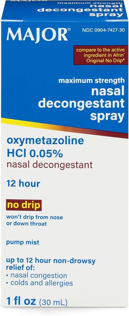 Suurin Nasal Decongesstant Spray, Oxymetatsoliini HCl 0,05% Pump Mist, Nasal Spray, enintään 12 tunnin helpotus Nasal Suihkutus, kylmät, ja allergies 1 Fl. Oz. (1-pack)
