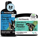 Omega-3 Fish Oil for Dog + Dental Powder for Hampaiden puhdistus & Plaque Removal, edistää terve iho, turkki ja immuuni tuki