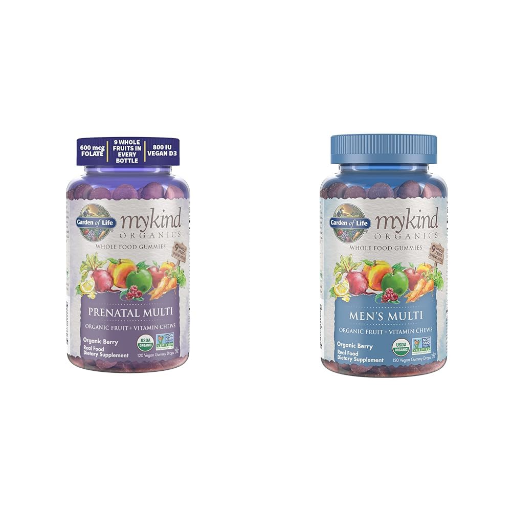 Garden of Life Organics Prenatal Gummies Multivitamin med vitamin D3, B6, B12 & Organics Mäns Gummy Vitamins Multi Berry, 120 greve