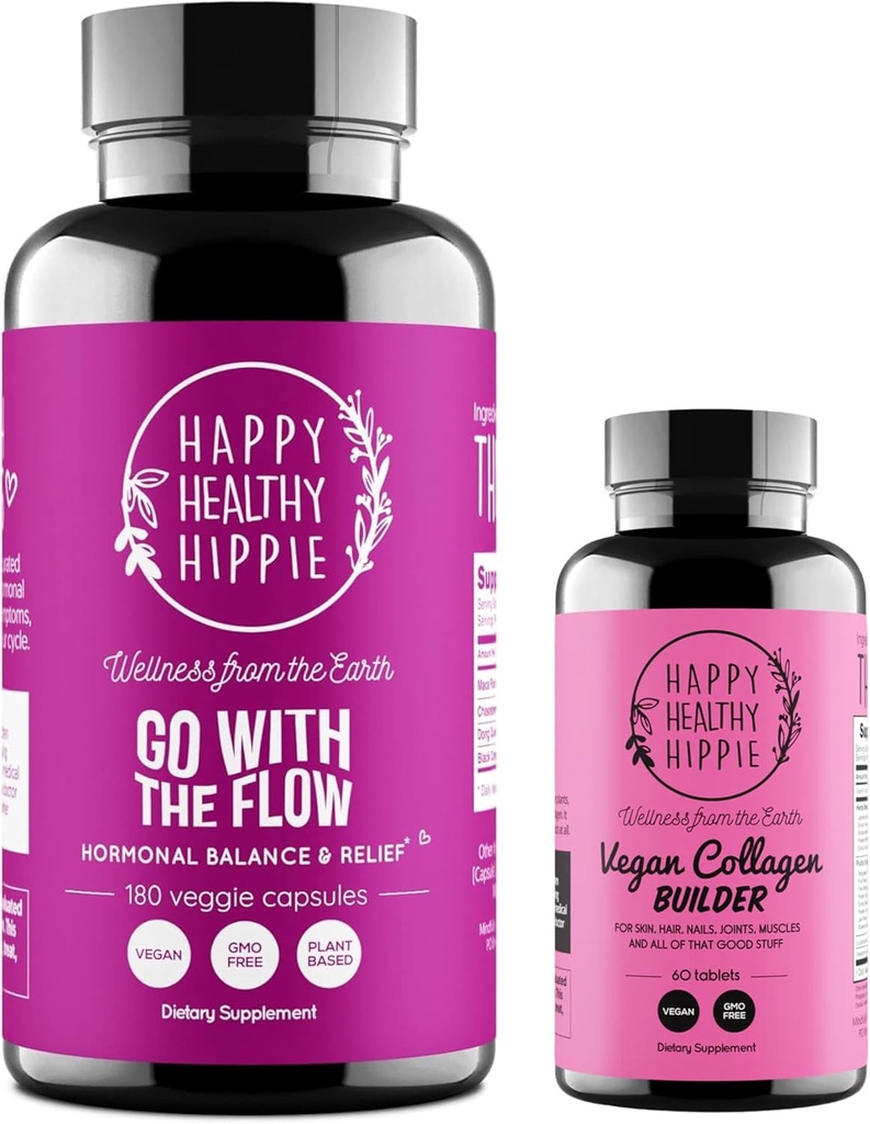 Hyvää tervettä Hippi Vegaani Collagen Builder & Go kanssa Flow Hormoni Balance naisten 180 Ct