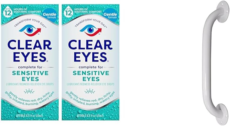 Clear Eyes Sensitive Eye Drops, 2 Pack och Drive Medical White Powder-Coated Grab Bar