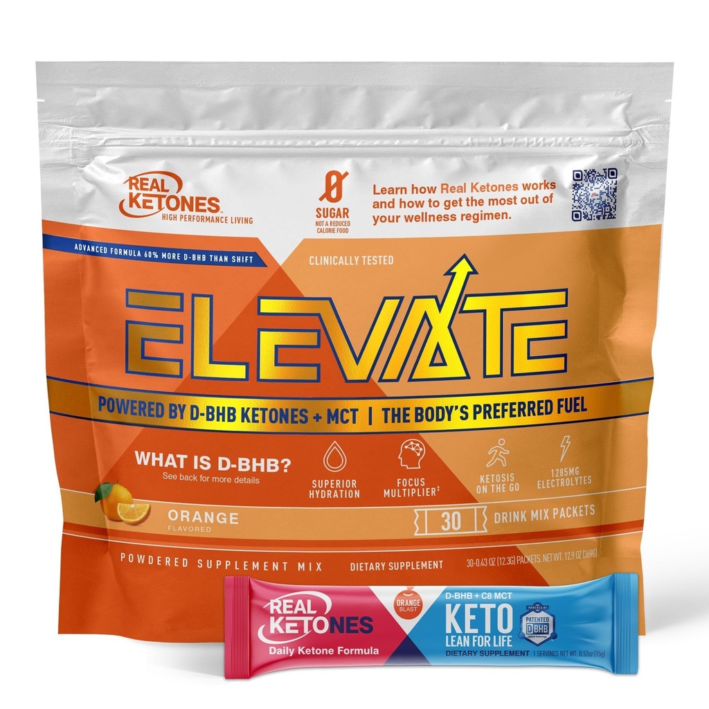 Real Ketones MCT & BHB Exogenic Ketones Drink Mix Packets Korkeus Keto Electrolytes Powder Packets Ei sokeria 4 Main Electrolytes Plus Hydrating ombition Keto BHB - 30 Pack Orange