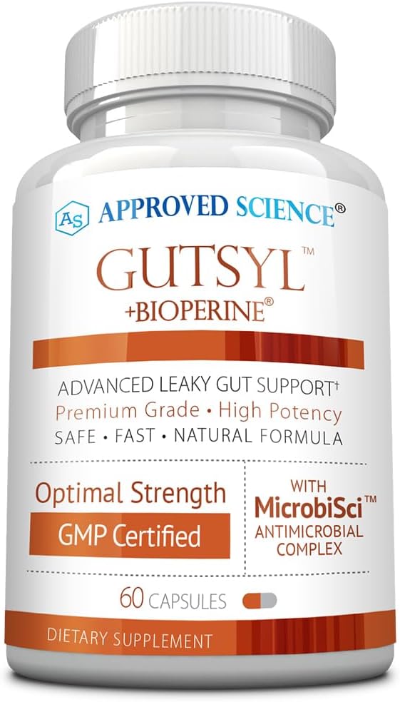 Godkänd Science® Gutsyl - Leaky Gut Supplement - Skydda GI Tract med Aloe Vera, Marshmallow Root, Licorice och Slippery Elm - Innehåller Prebiotic och BioPerine - 60 kapslar
