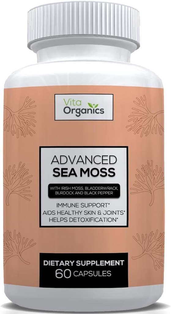 Advanced Sea Moss, merisammal Advanced kaava, premium merisammal täydentää, merisammal pillereitä, merisammal täydentää, Irish Sea Moss Kapselit & Organic Rakkoranneke & Burdock, & Black Pepper Extract, Seamoss