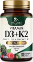 D3-vitamiinia K2 Täydennysosa ... 5000 IU D3 + K2 100 mikrog D-vitamiinia MK-7 K2 tukee immuunia, sydäntä, hampaita ja luun terveyttä - luonnon helppo pureskella, VIT D3 K2, ei-GMO, Tasty Berry Flavor - 120 tablettia