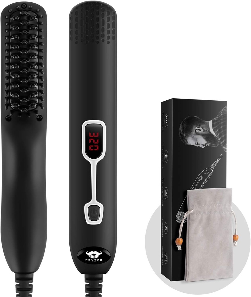 Parran suoristaja Comb for Men - Päivitetty Professional Electric Mens Parta Suoristaminen Lämmitetty harja Kannettava Anti-Scald 5 Säädettävät lämpötilat & LCD näyttö kantolaukku