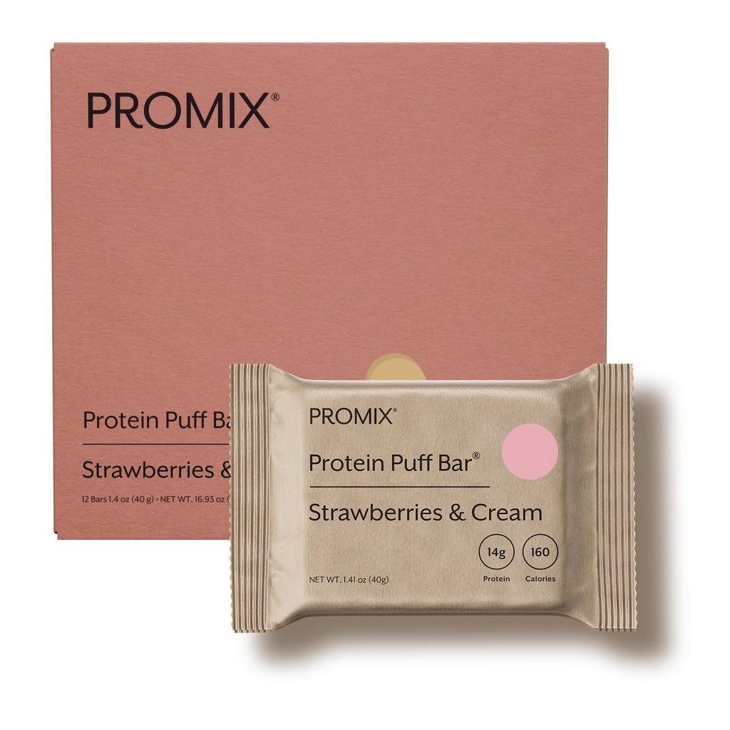 ProMix Nutrition Whey Protein Isolate Puff Bar, Low Carb Terveellinen Välipala munanvalkuaiset - Grass Fed,Gluten vapaa, alhainen sokeri, soijaton (Strawberrys & Cream) - 12 Bars