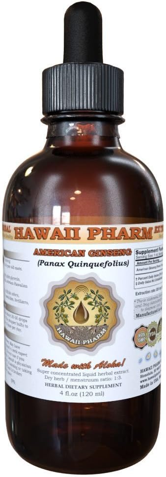 Havaiji Pharm American Ginseng Liquid Extract, Ginseng (Panax Quinquefolius) Kuivatut juurivärit täydennys 4 oz